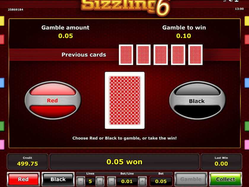 Рискованный раунд на удвоение в Sizzling Hot 6